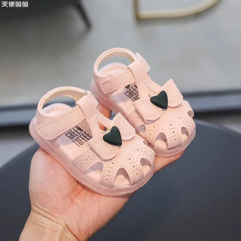 Baby Shoes Summer Baby Girl Sandals 0 1-2 Years Old Children's Non-Slip Soft Bottom Toddler Shoes Closed Toe Little Princess Shoes