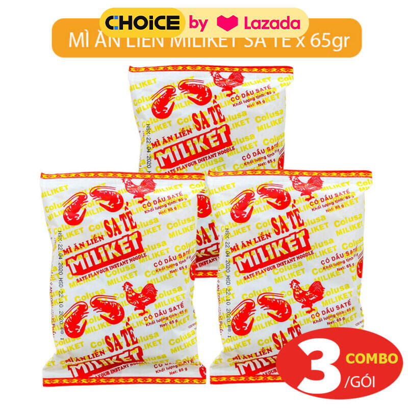Combo 3 gói mì ăn liền Miliket sa tế gói 65gr