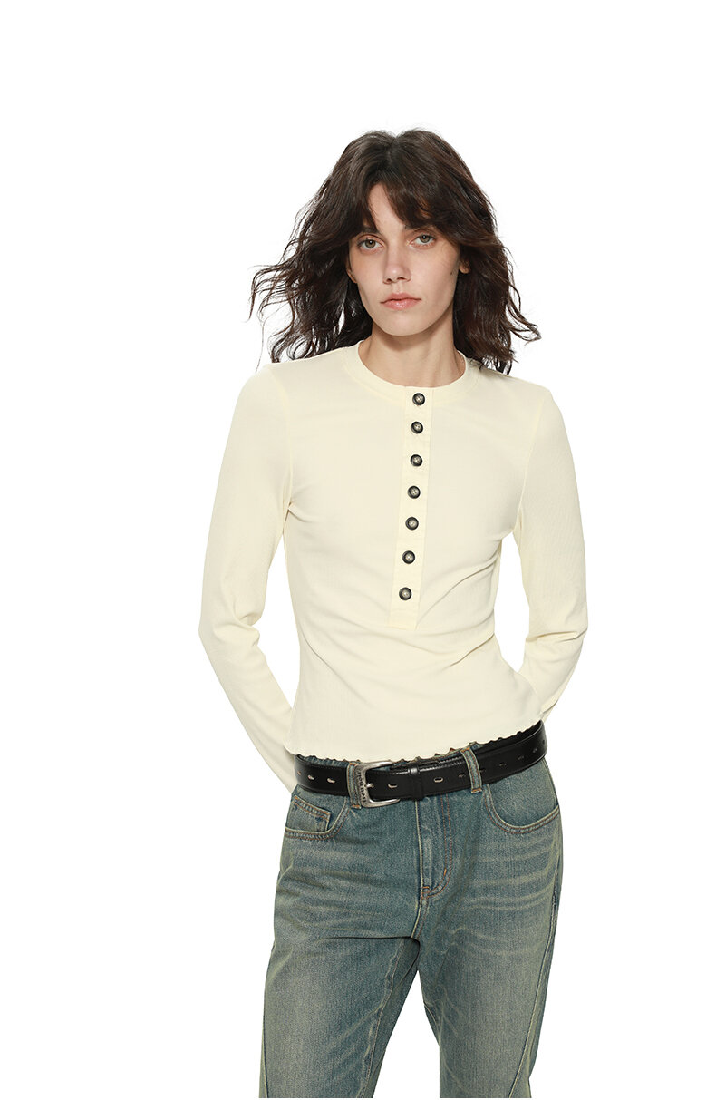 TROU NOIR Spring Summer New Style Women's Slim Fit White T-Shirt Henry Collar Short Sleeve Base Shirt round Neck Commute Simple · v3