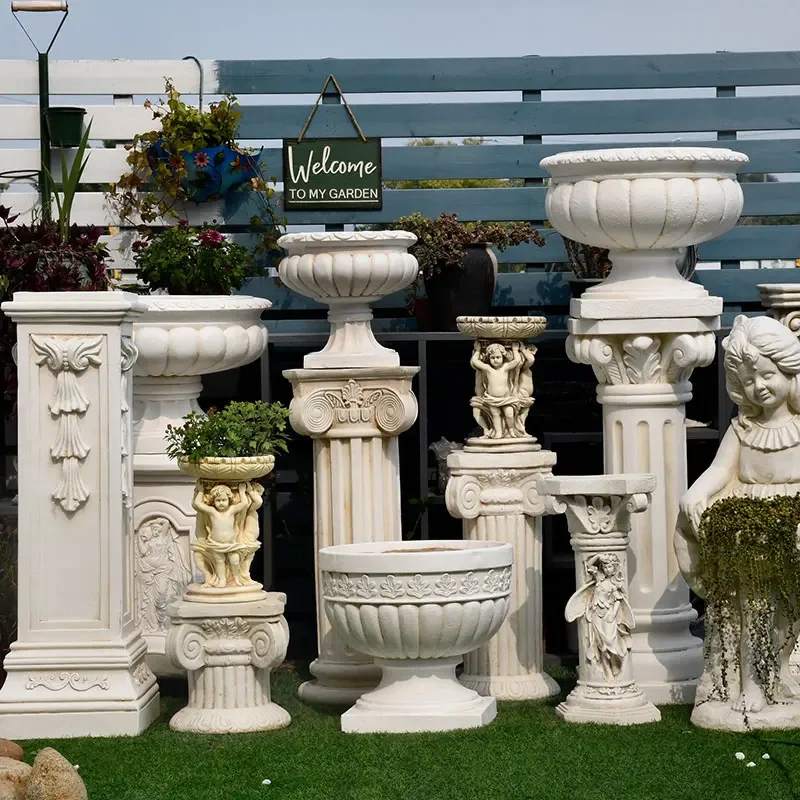 European Style Roman Column Garden Decoration Courtyard Decoration Flowerpot Base Angel Figure Sculpture Cupid Landscape Furnishings