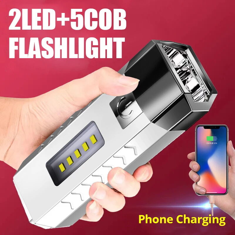 LED Flashlights, Portable Small Torch, USB Rechargeable, Waterproof, Adjustable Brightness Flash Light for Outdoor, Fishing, Camping, Emergency Lantern