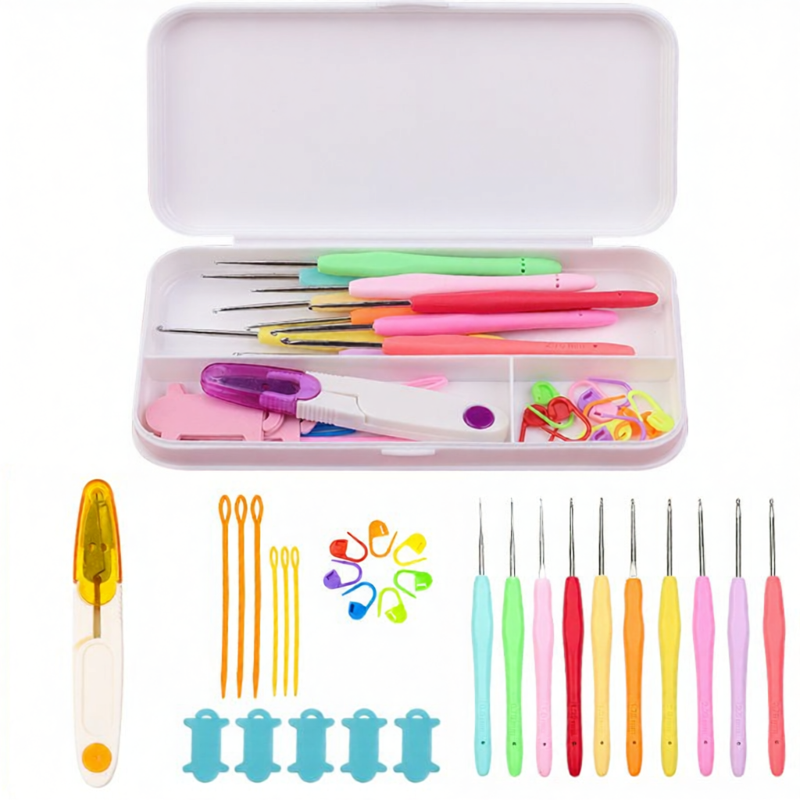 Handmade Crochet Set Soft Handle Yarn Needle Knitting Tools DIY Toy Box Sweater Needle Household Full Set Storage Box