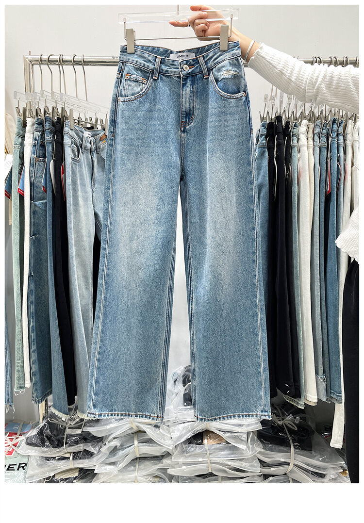 American Style Vintage Blue High Waist Wide Leg Jeans Women Loose Slim Straight Long Pants X-mier Denim Trousers for Ladies · v2