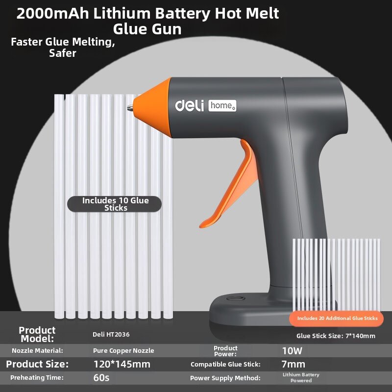 deli | Wireless Portable Mini Hot Glue Gun 7mm Glue Sticks