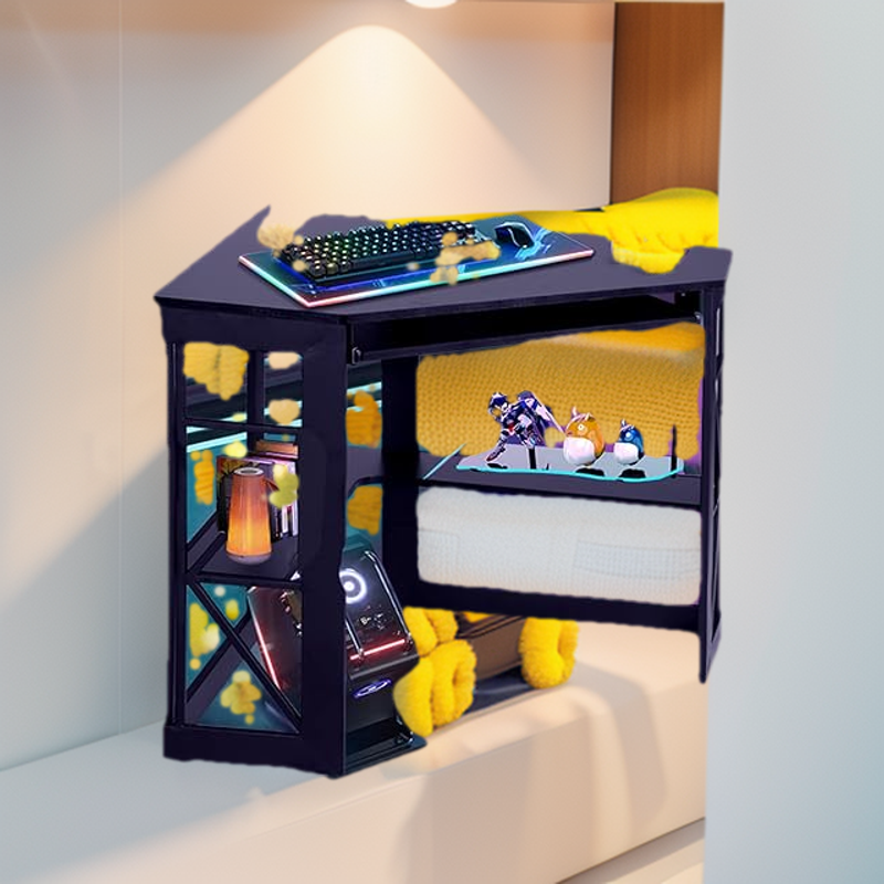 Corner Computer Desk with Keyboard & Storage Shelves. 