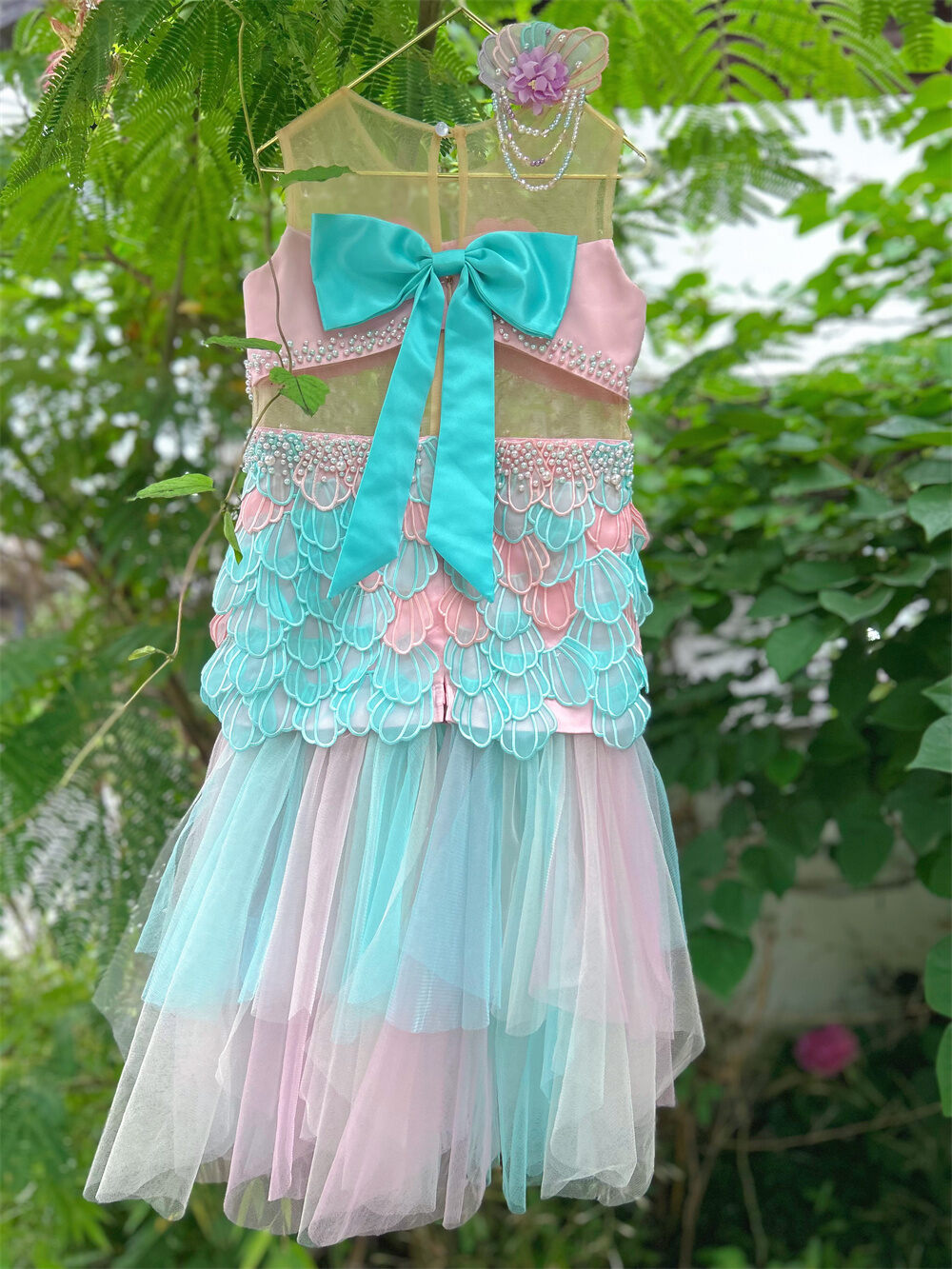 ชุดเจ้าหญิงทำมือของ Ya สำหรับงานวันเกิดของเด็กผู้หญิง สไตล์นางเงือก เสื้อผ้าเด็ก ชุดประจำฤดูร้อน