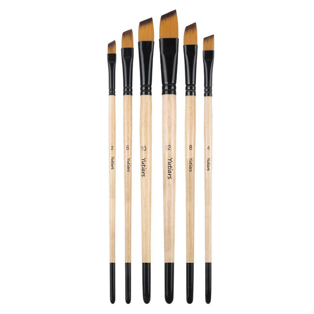 6pcs Professional Paint Brushes Set Soft Nylon Filbert Angular Flat Round Pointed Tips for Watercolor Oil Acrylic Painting