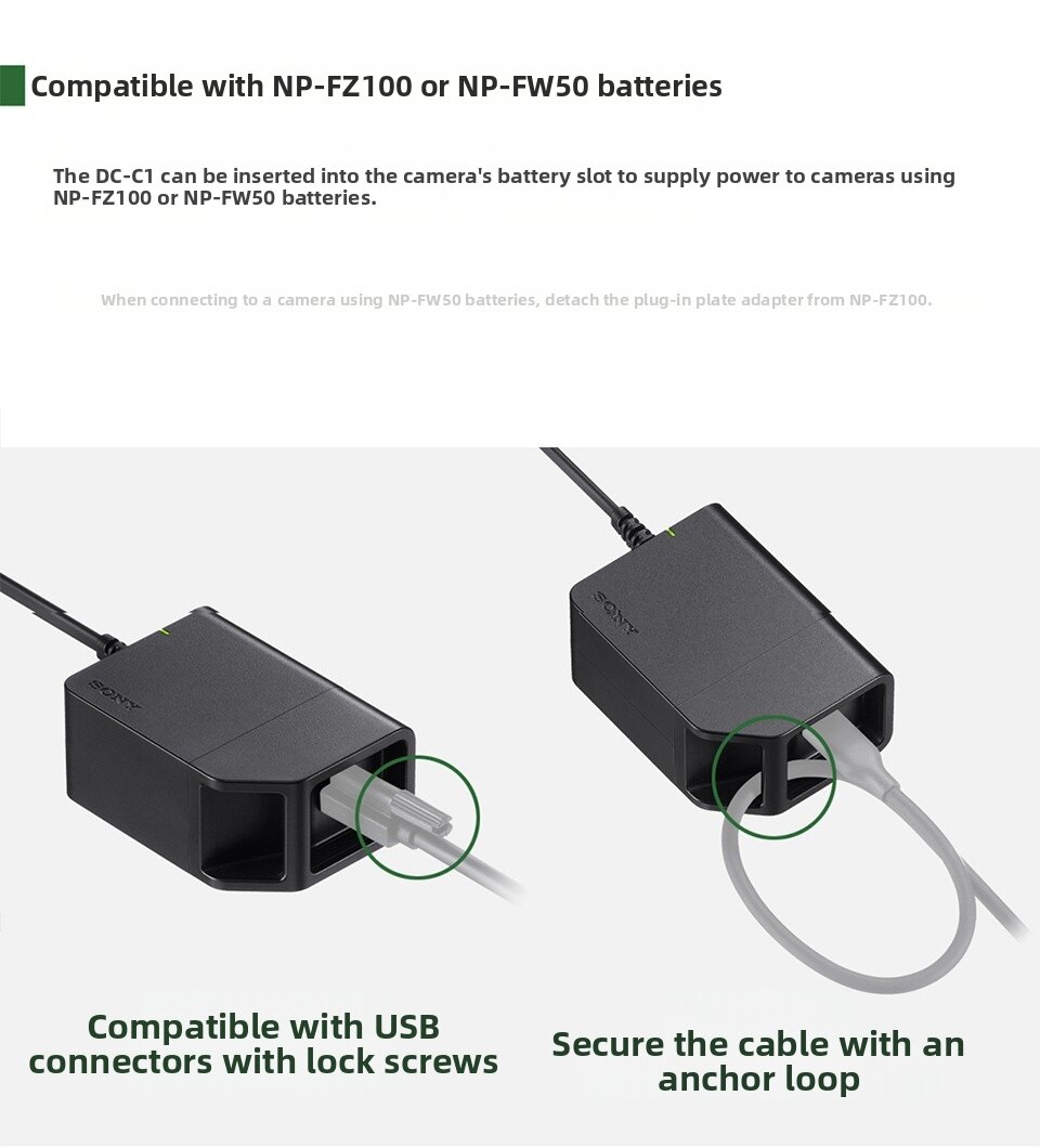 Sony | Dc Coupler Dc-C1 (Np-Fz100 Fw50 Continuous Power Supply USB