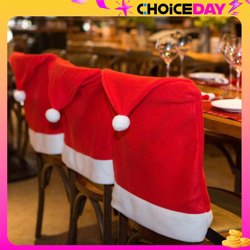🎅พร้อมส่งจากไทย ผ้าคลุมเก้าอี้ผ้าฝ้ายลายหมวกสีแดงสําหรับตกแต่งวันคริสต์มาส ผ้าคลุมเก้าอี้ลายคริสต์มาส 1 ชิ้น ราคา 115 บาท*ส่งฟรี