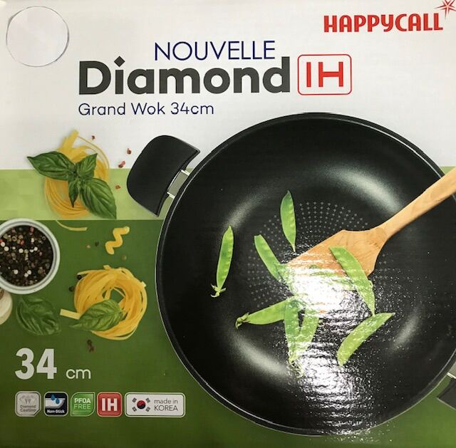 Happycall 5 Layer Diamond Nonstick Party Wok with Lid 13inch Stir Fry Pan Jumbo Cooker Deep Frying