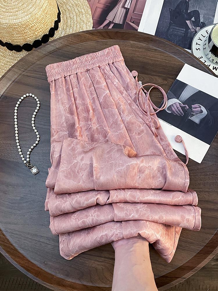 New Chinese Style Simple Sweet Drapey Wide Leg Pants Spring Pink Fashion High Waist Casual Versatile Straight Cut Trousers · v2