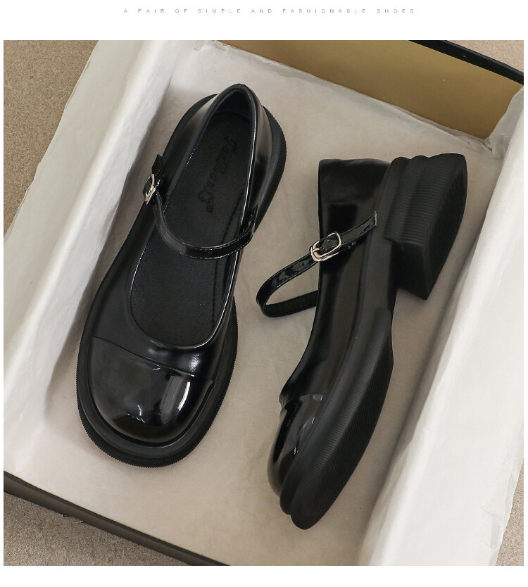 Genuine Leather Mary Janes Women's Shoes Spring Summer British Style Flats Large Size 41 for Skirts Thick Bottom Small Leather Shoes · v9