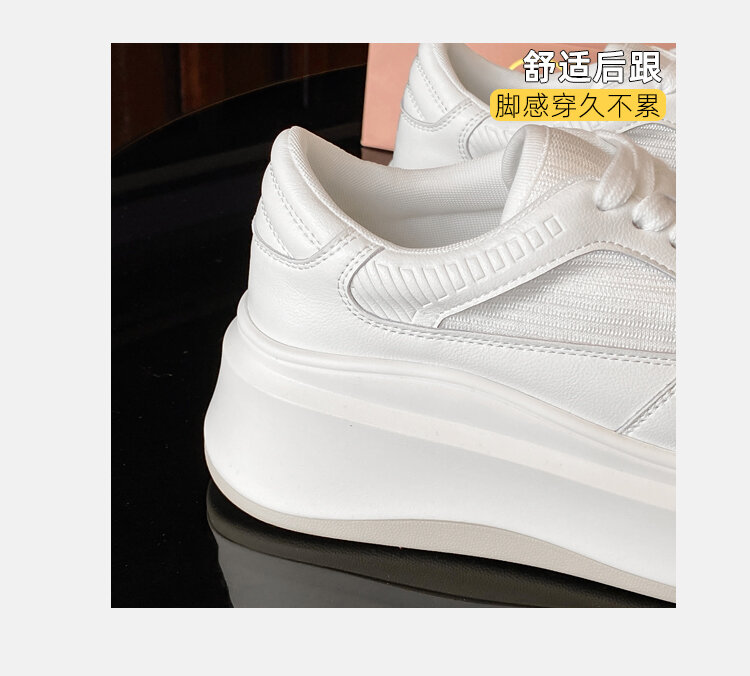 2025 New Thick Bottom round Toe Heightening Korean Style White Casual Board Shoes Women's Sneakers Lace-Up Sports Genuine Leather · v6