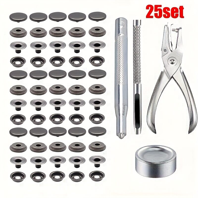 25set Stainless Steel Snap Fastener Kit 15mm Heavy Duty Snap Button Press Stud Cap for Marine Boat Canvas Bag Leather DIY Craft
