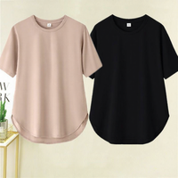 Lieoyuarn | Ice Silk Short Sleeve Round Neck T-Shirt Women Summer Casual Top Body Fitting Easy Care Breathable Cool Feel Arc Hem Tshirt
