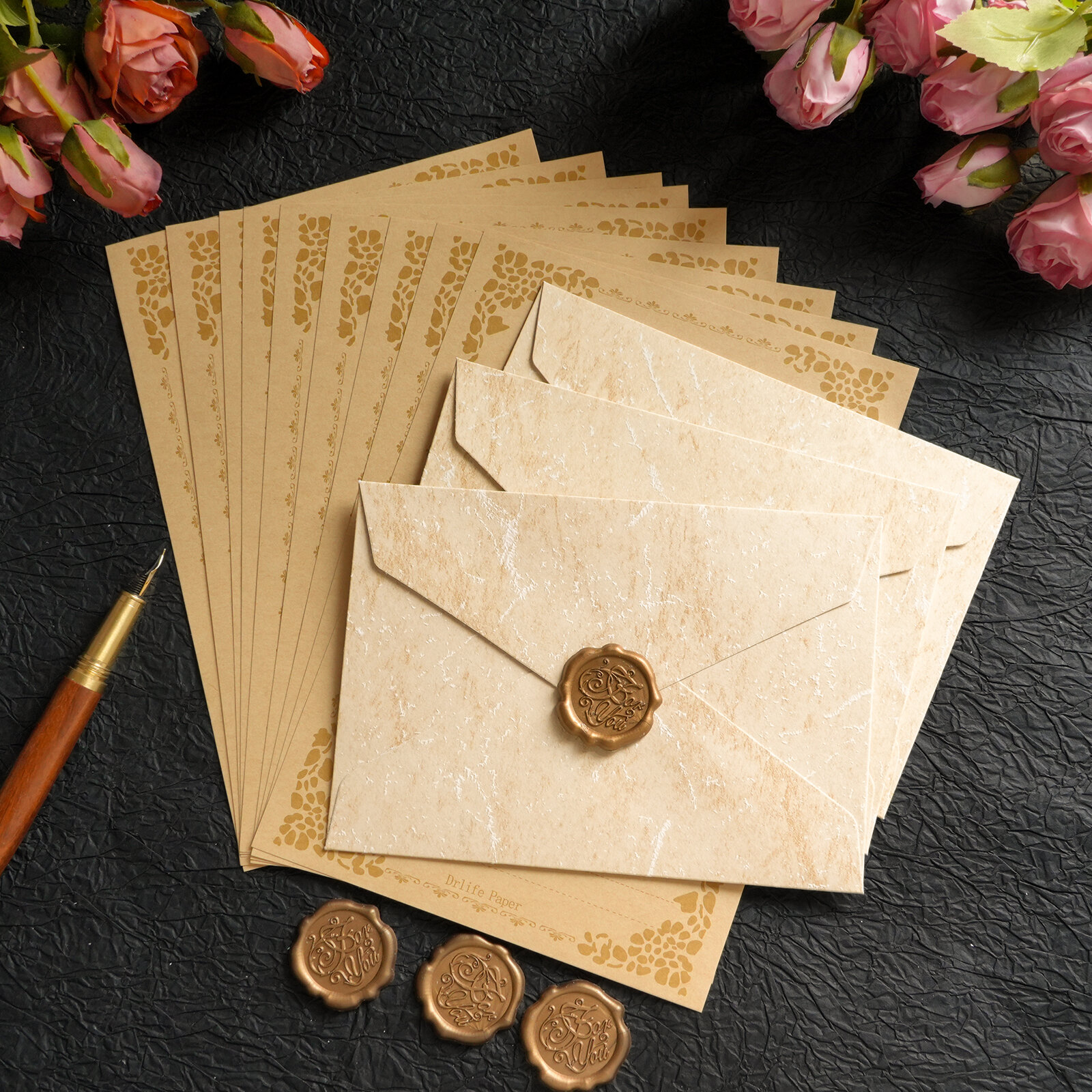 YIMUXINXUAN | Handwritten Letter Envelope & Paper Set with Gold Embossed Texture and Thick Paper for Gifting