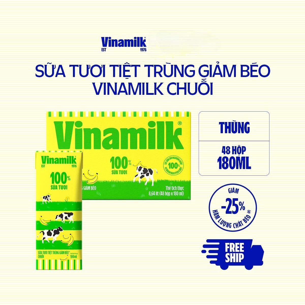 Thùng 48 Hộp Sữa Chuối Ít Béo Vinamilk 100% - Thùng 48 hộp 180ml
