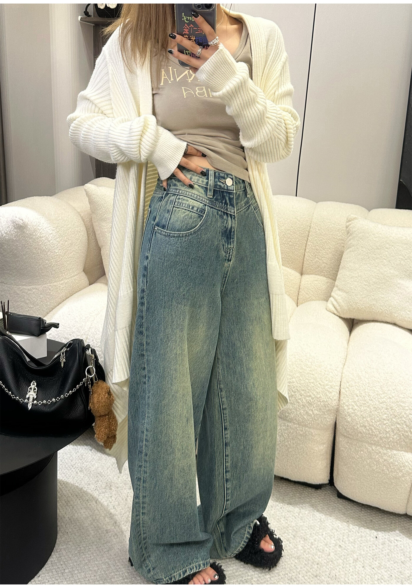 High Waist Wide Leg Jeans Women's Loose Fit Washed out Style Spring Autumn Denim Pants by LUU Peach Joy Slimming Effect · v2