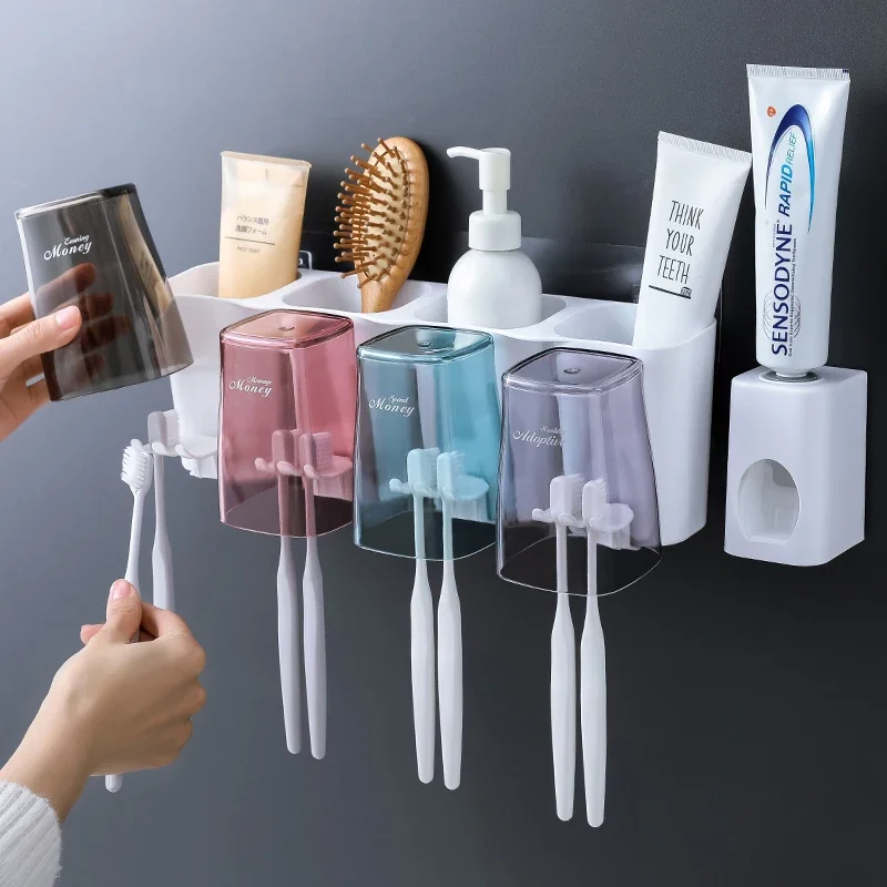 Toilet Toothbrush Rack Storage Box Toothbrush Holder Punch-Free Tooth Cup Wall-Mounted Tooth Glass Suit