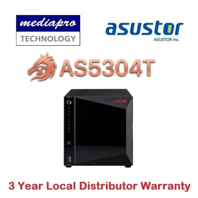ASUSTOR AS5304T 4-Bay NAS with HDMI Output, Intel Celeron 1.5GHz Quad-Core Processor ( without HDD ) - 3 Year Local Distributor Warranty