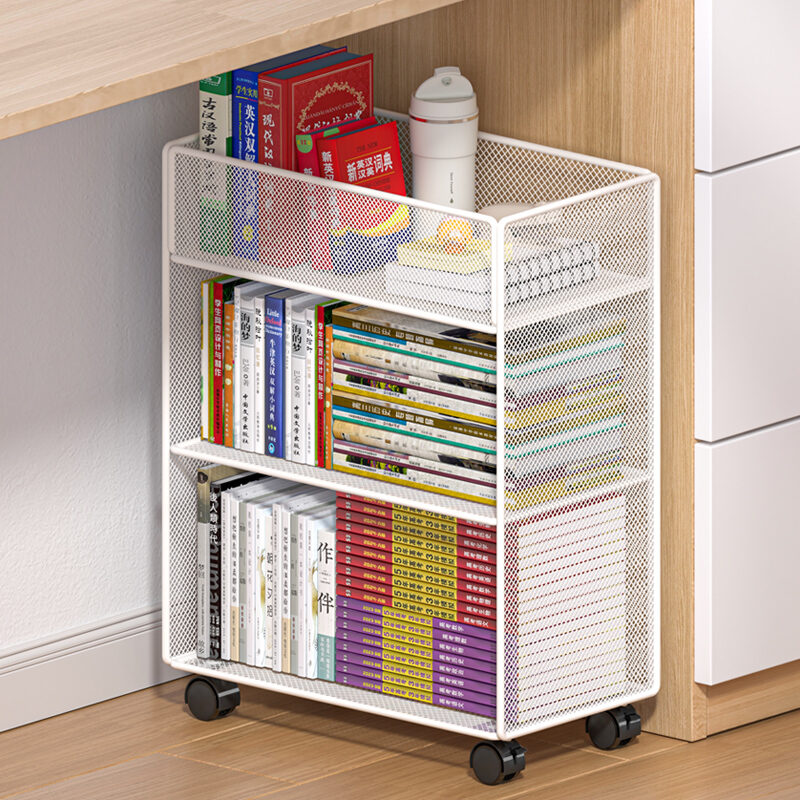 Under the Table Movable Bookshelf Floor Book Storage Rack Simple