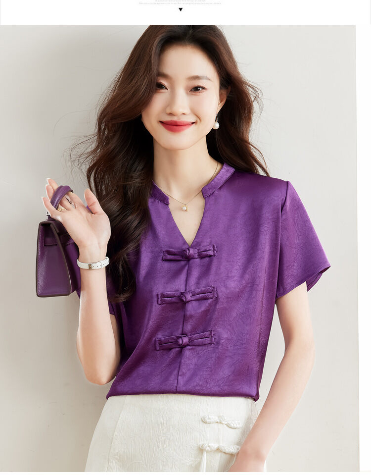 New Chinese Style Short Sleeve Shirt Women Summer 2025 New Fashion Black Embroidered Top Ladies Small Shirt Upper Body