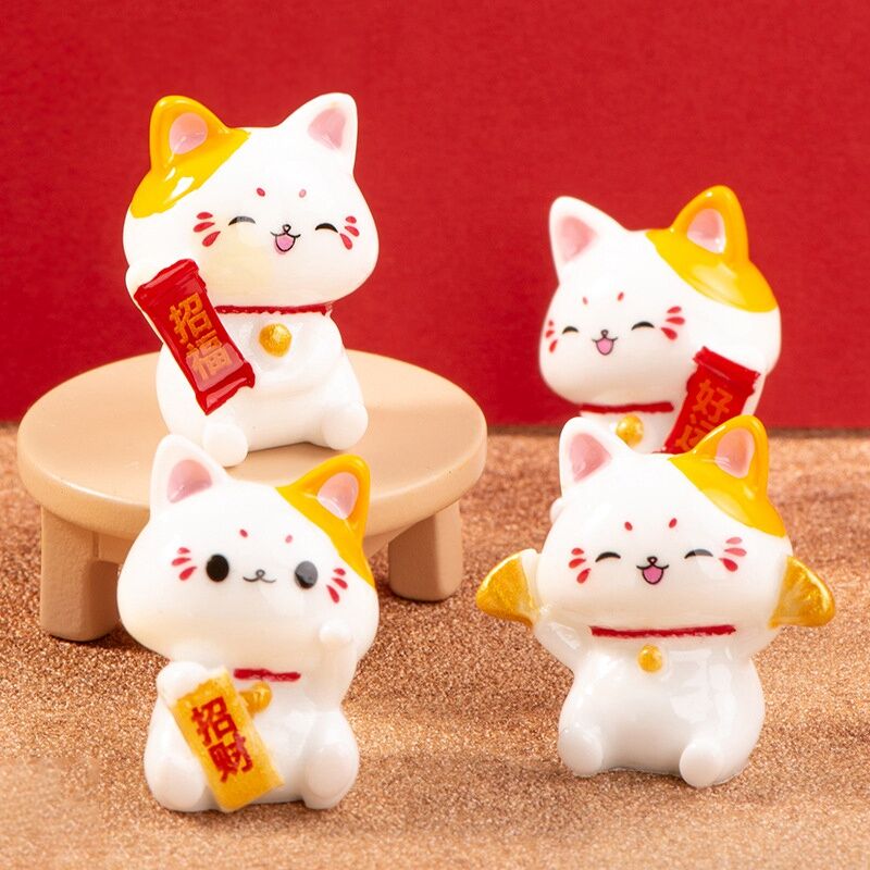 5pcs Lucky Smile Money Cats Figurine Car Ornament Cute Lucky Cat Resin  Potted Gardening Ornaments Desktop Decorations Home Decor