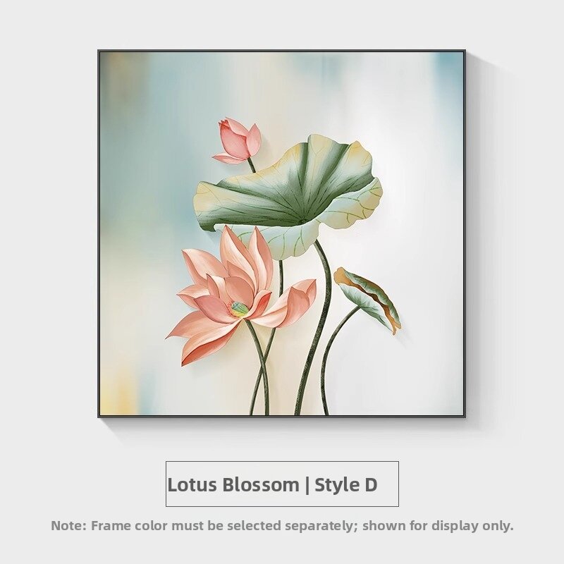 Modern Luxury Restaurant Dining Room Decorative Painting Square Bedroom Lotus Flower High End Metal Framed Wall Art