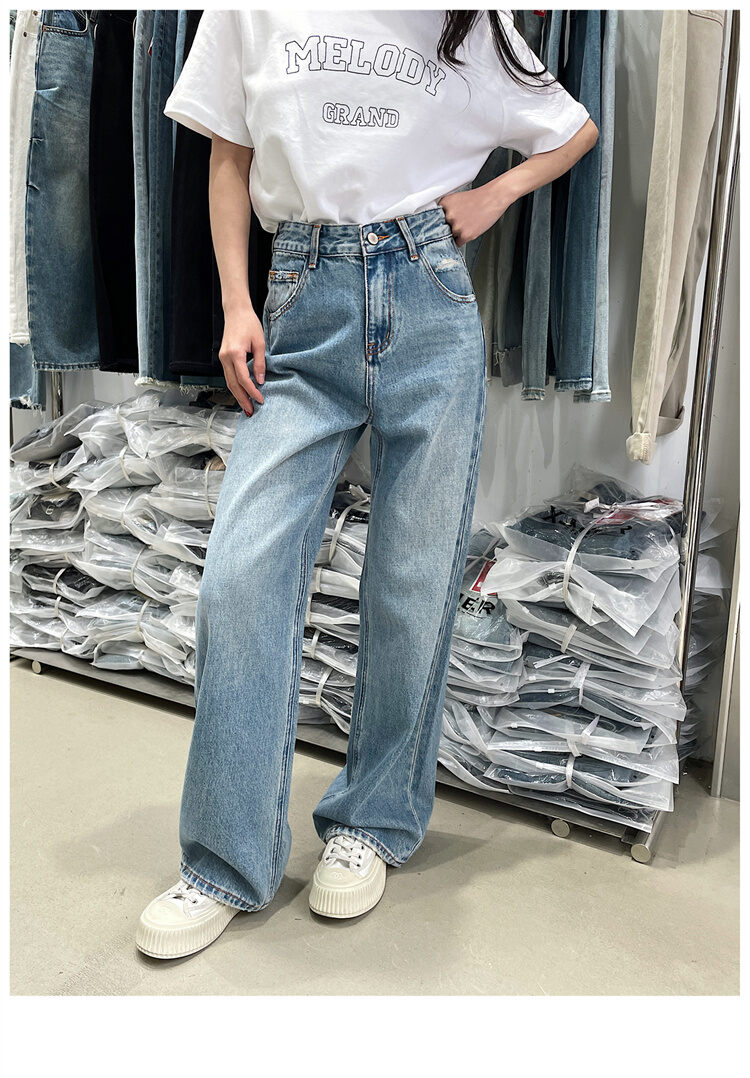 American Style Vintage Blue High Waist Wide Leg Jeans Women Loose Slim Straight Long Pants X-mier Denim Trousers for Ladies · v2