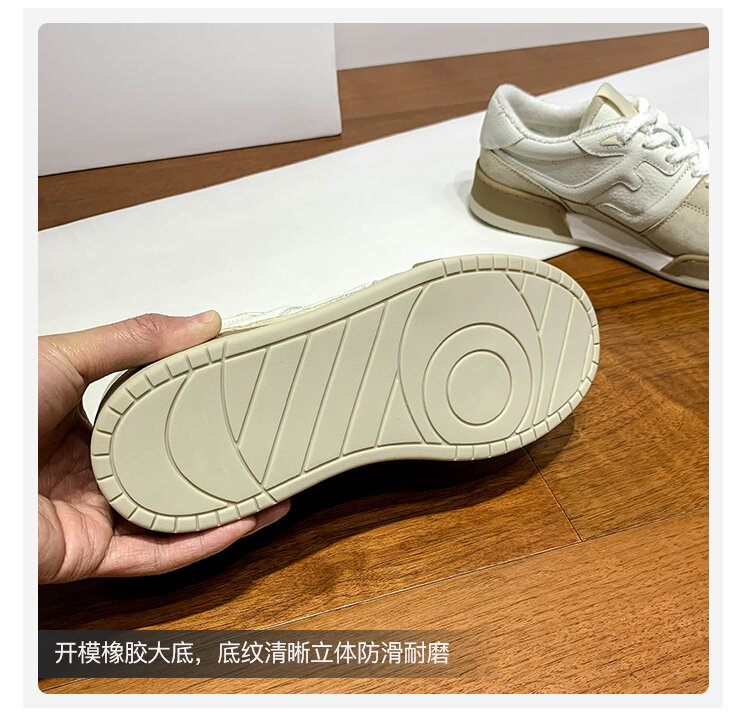 Scarpe da tavola retrò in pelle color block da donna casual all-match primaverili nuovo stile Sneakers bianche sportive Dequn Shoes Street Style