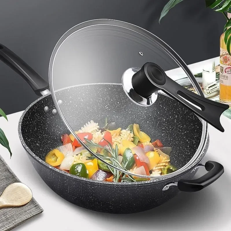 Medical Stone Pan Non-Stick Pan Small Wok Household Induction Cooker Special Fried Dishes Flat Bottom Gas Stove Suitable for Small