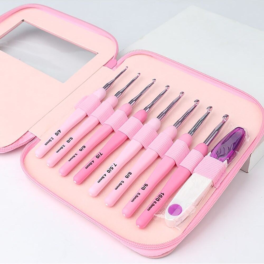 9pcs Crochet Hook Kit 2.5-6mm Ergonomic Soft Handle Aluminum Hooks Set with 8 Sizes for DIY Crafts Knitting Crocheting Supplies
