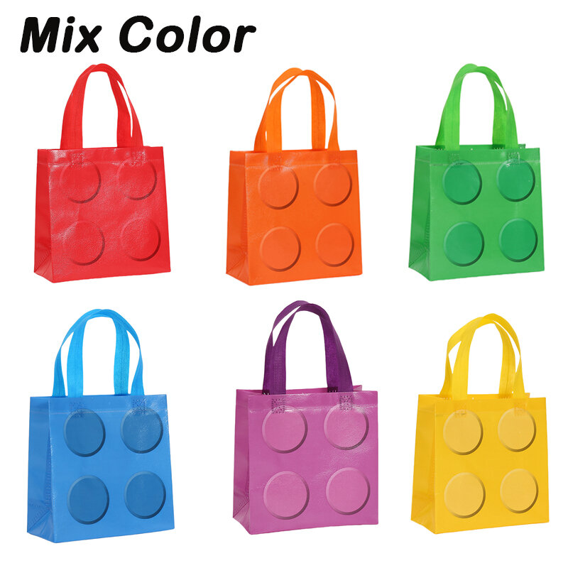 6PCS Building Block Tote Bags Colorful Non Woven Bags Birthday Party Reusable Packaging Handbag Childrens Day Gift Pouches