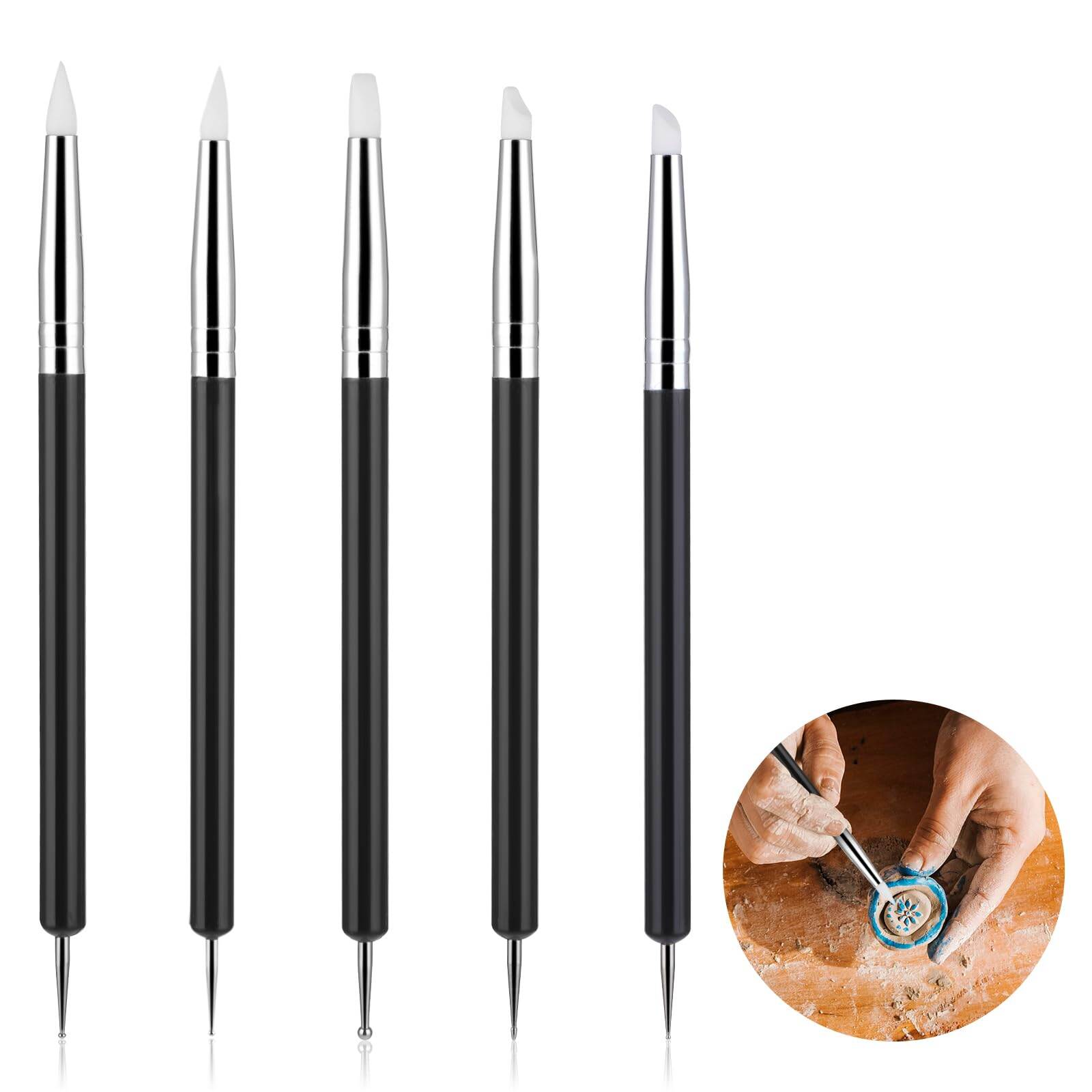 5 Pcs Clay Sculpting Tools Silicone Polymer Clay Tools Soft Rubber Tip Paint Brush Clay Modelling Carving Dotting Tool