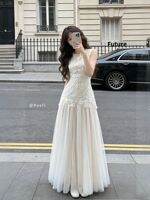 XUECAIQI | New French Style Lace Sleeveless Patchwork White Dress