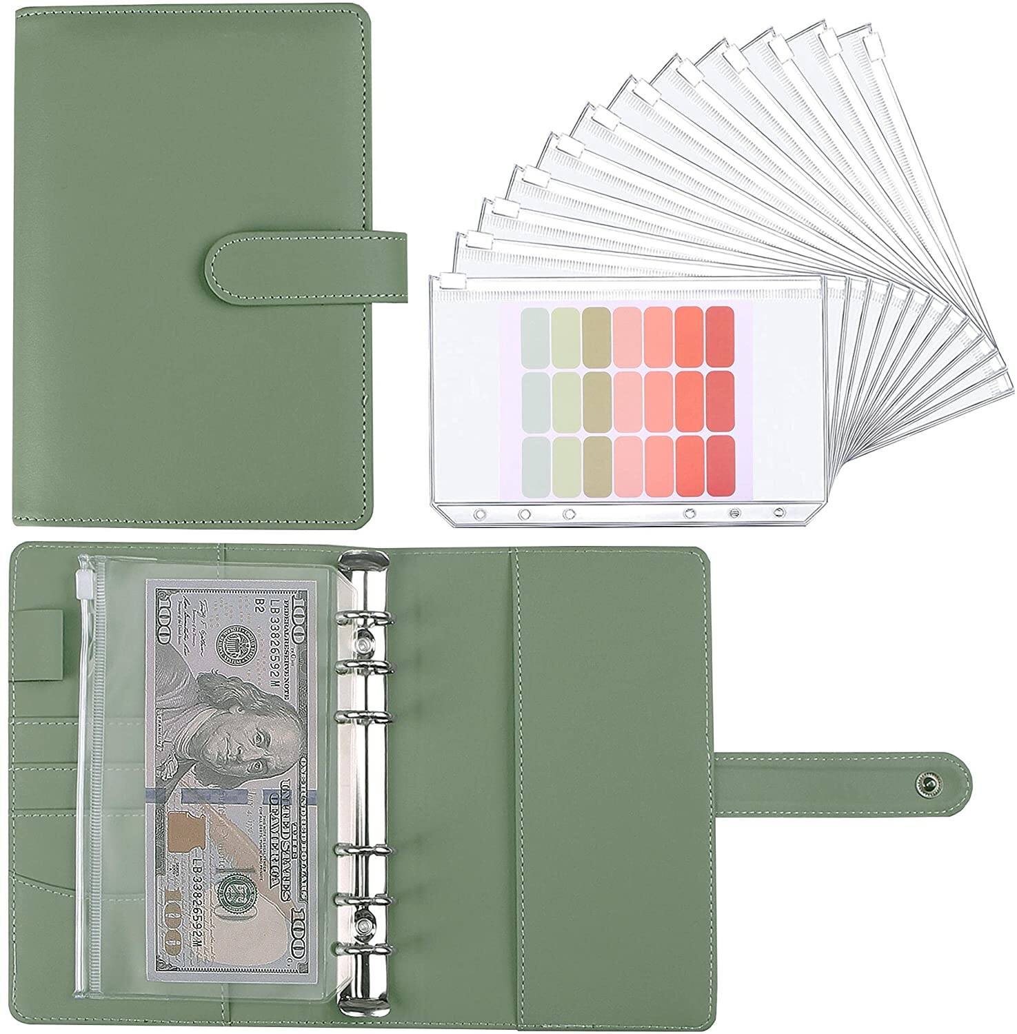 A6 Budget Binder Planner With 12 Pieces Cash Envelopes Colorful PU Leather Notebook Binder With 12 PCS A6 Binder Pockets