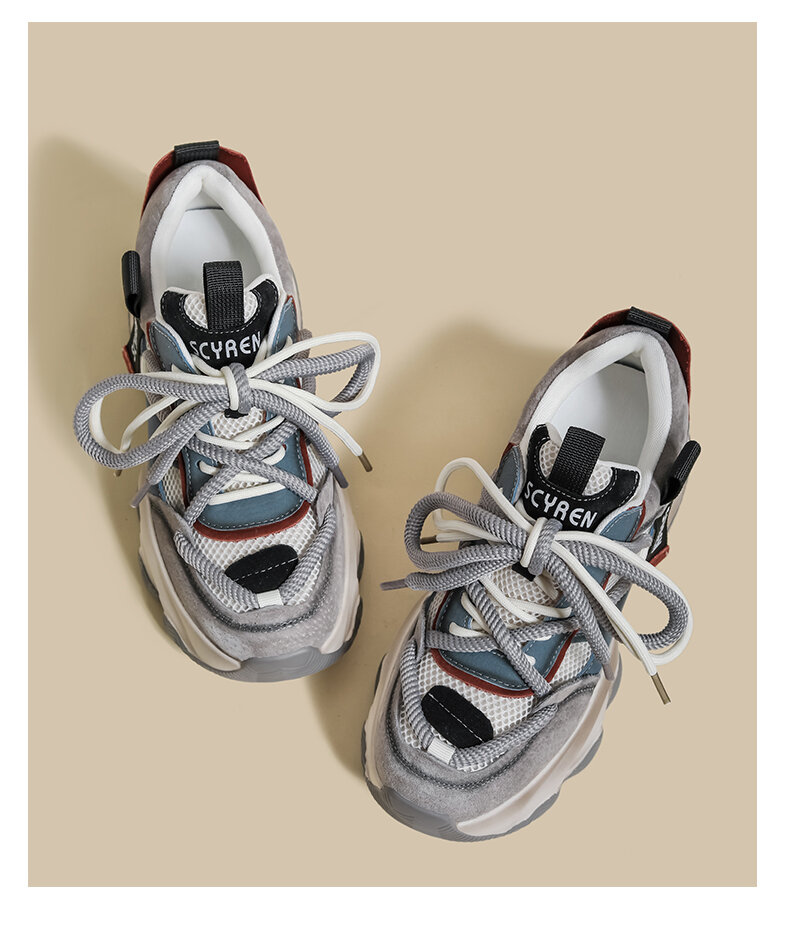 Women's Thick Bottom Dad Shoes Spring New Style Double Lace Casual Sports Sneakers Heightening Leisure Fashionable · v7