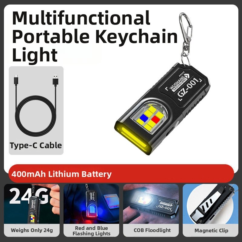 Portable Mini Strong Light Rechargeable Magnetic Multi-function Keychain Flashlight