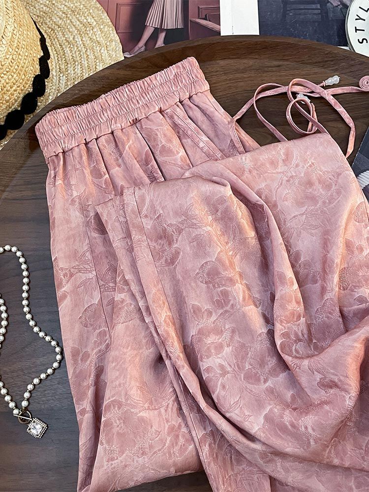 New Chinese Style Simple Sweet Drapey Wide Leg Pants Spring Pink Fashion High Waist Casual Versatile Straight Cut Trousers · v2