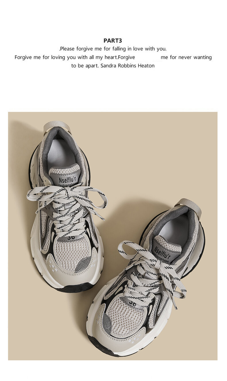 Damskie buty do taty z grubym dnem wiosna 2025 Nowe retro siatkowe szare uniwersalne opony Paris Buty sportowe na co dzień Modna klamra krzyżowa