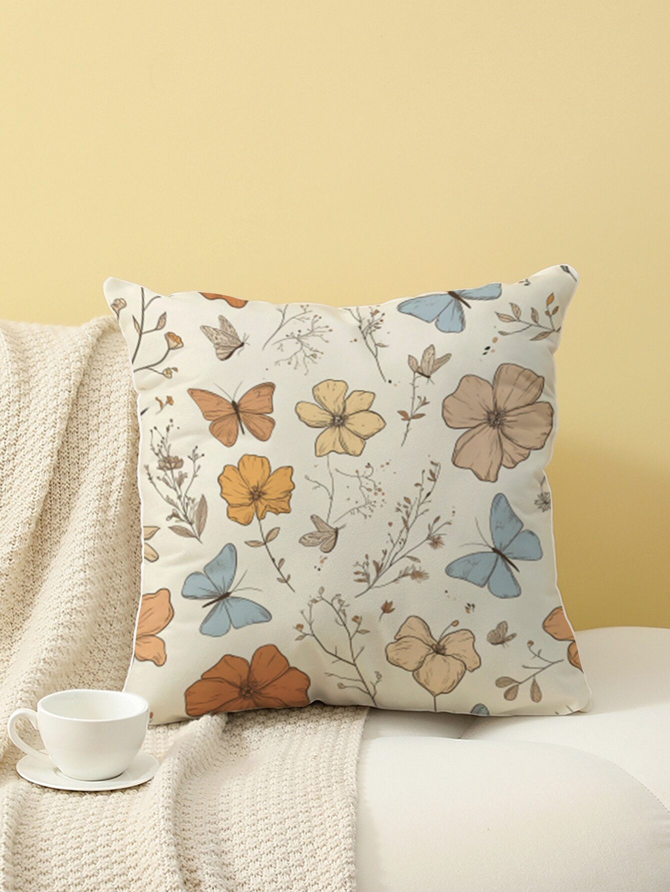 Vintage Floral and Butterfly Print Throw Pillow Cover Cushion Case for Sofa Bedroom Living Room Couch Bed Office Chair Home Dec