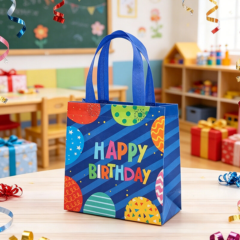 Cute Cartoon Non-Woven Birthday Gift Bag for Kids Snacks Packaging Eco-Friendly Unfolded Handbag No Closure Customizable