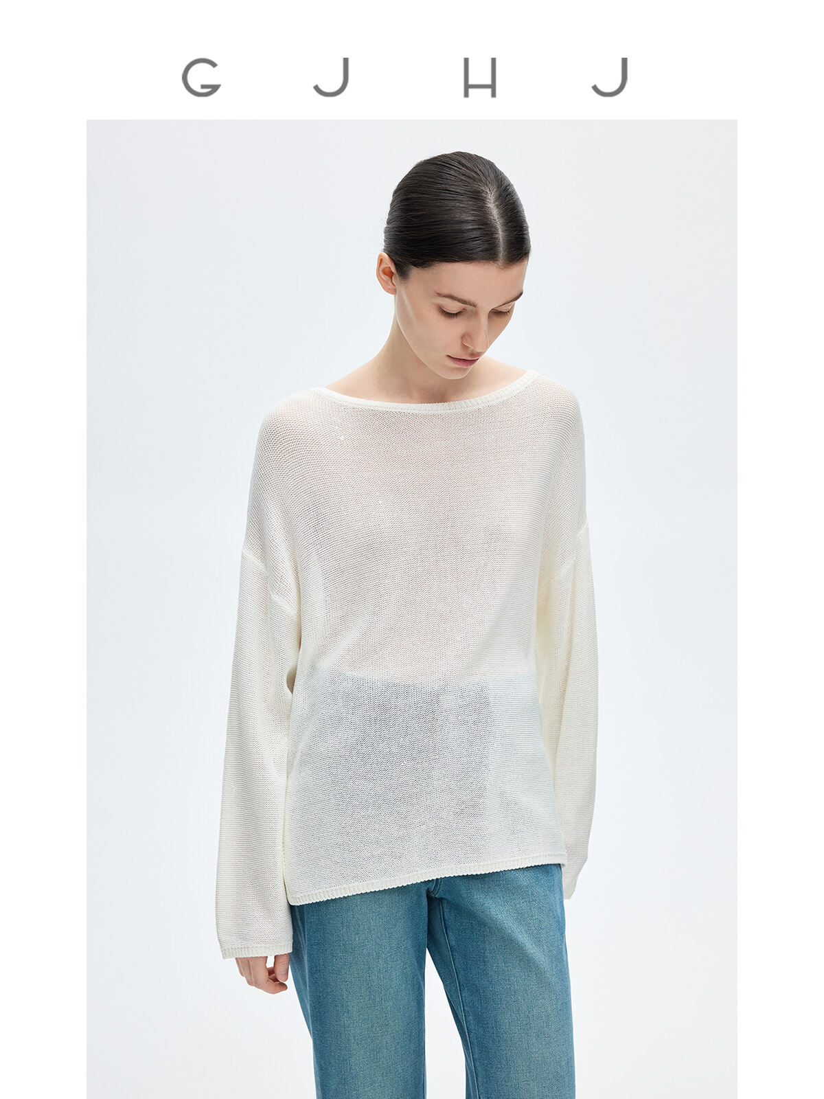 Gjhj Linen Hollow out Lightweight Summer Knitted Top Women's Loose Fit Sun Protection Shirt One Shoulder Relaxing Sensation. 