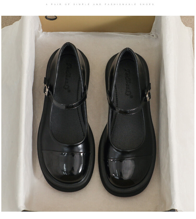 Genuine Leather Mary Janes Women's Shoes Spring Summer British Style Flats Large Size 41 for Skirts Thick Bottom Small Leather Shoes · v9