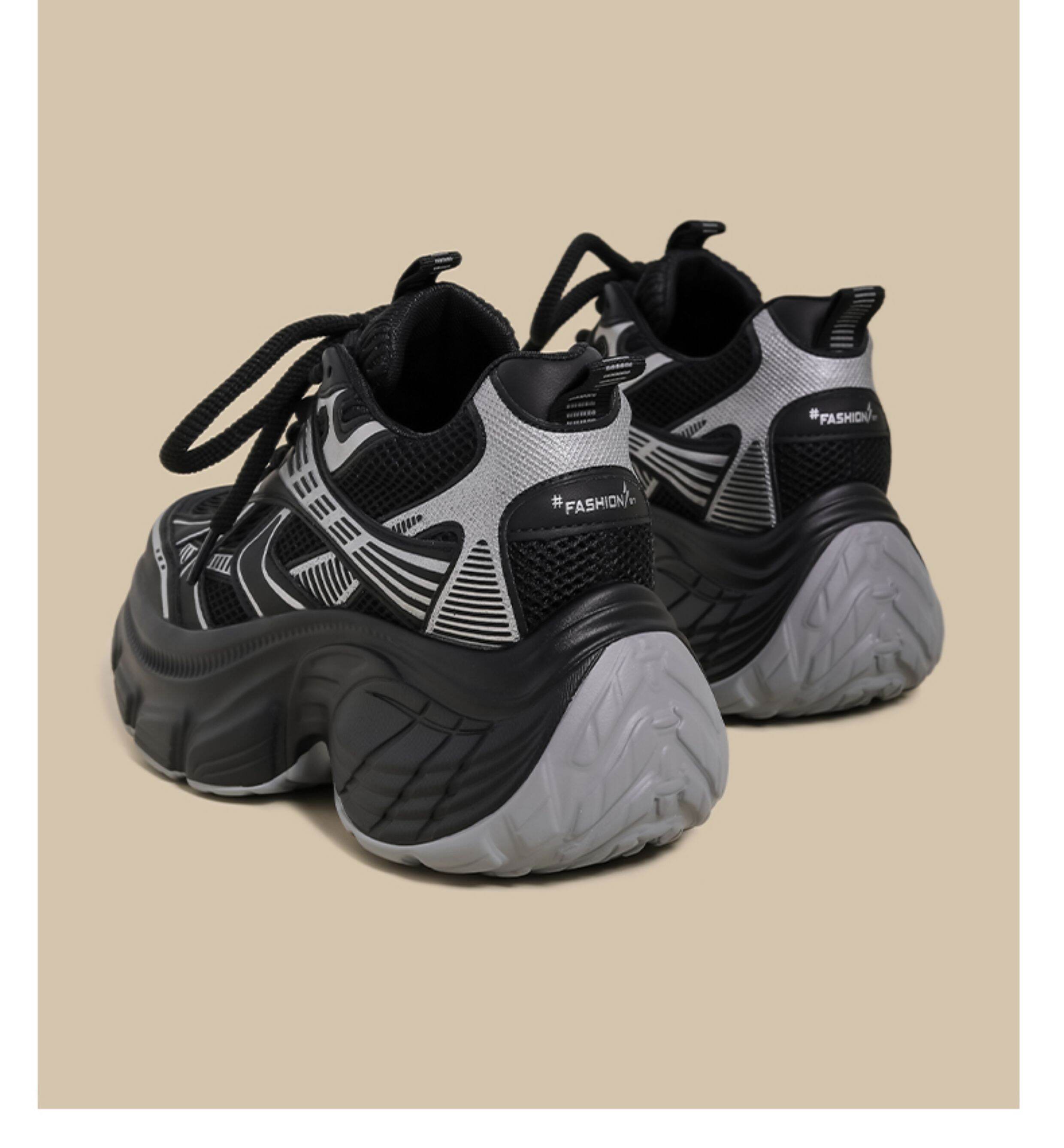 Women's Sport Shoes Casual Thick Bottom Net Surface Heightening Silver Color Spring New Style Fashionable round Head Rubber Outsole · v27