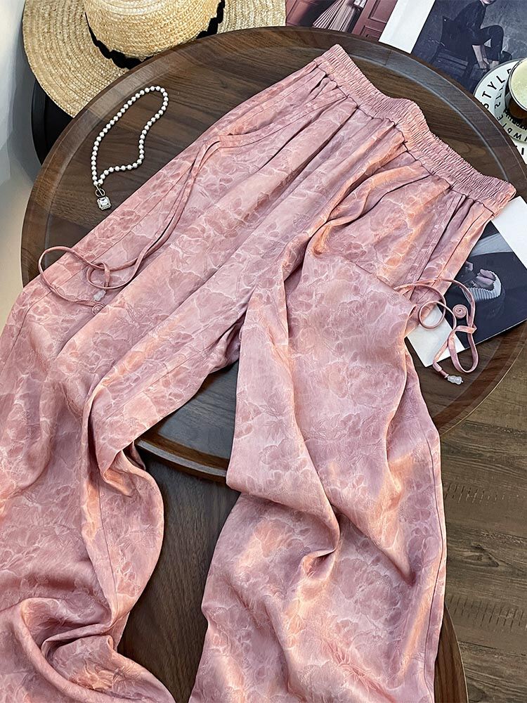 New Chinese Style Simple Sweet Drapey Wide Leg Pants Spring Pink Fashion High Waist Casual Versatile Straight Cut Trousers · v2