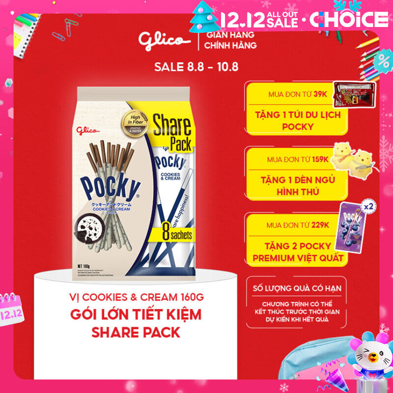 [Gói lớn tiết kiệm] Bánh Pocky Kem Cookies & Cream 160g