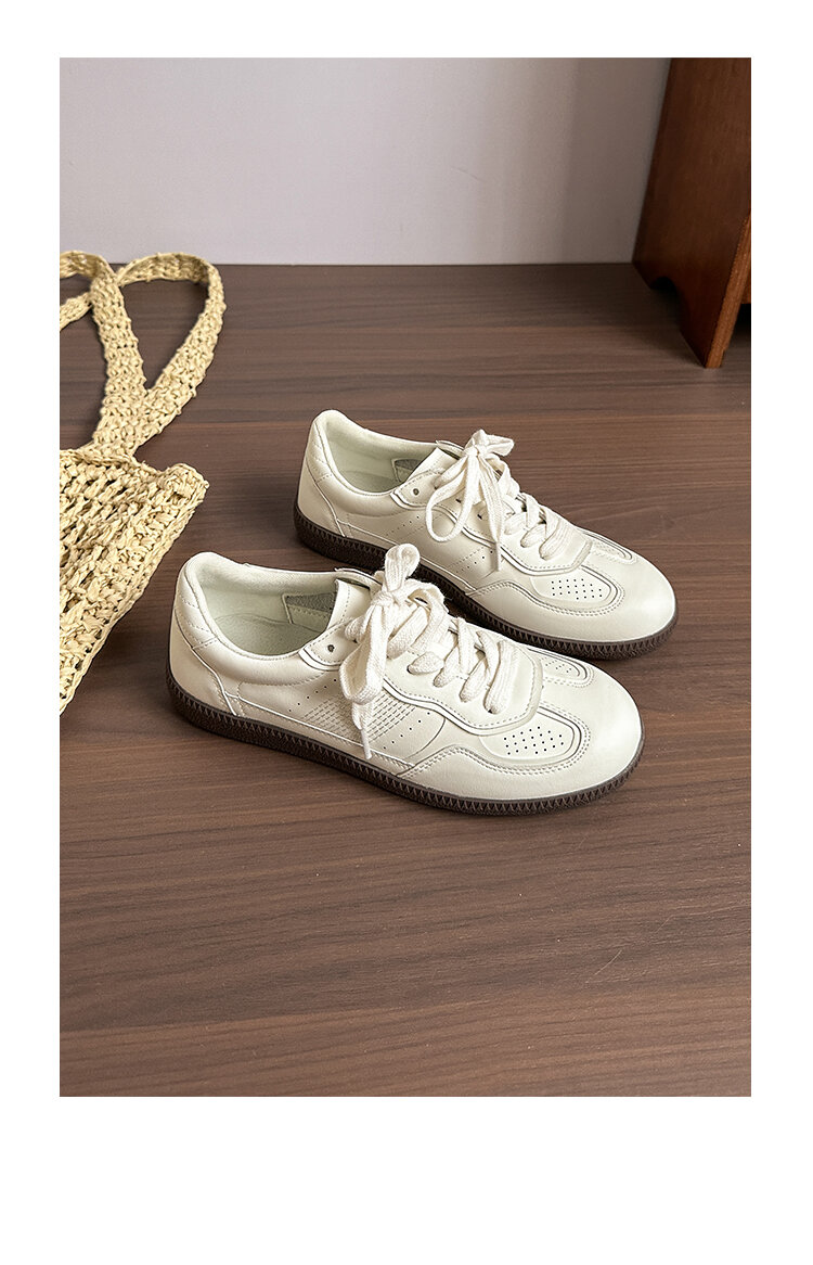 Classic Genuine Leather Flat Bottom Sports Shoes Women's Casual Fashion Sneakers Easy to Wear Cross Buckle round Toe Rubber Sole · v8