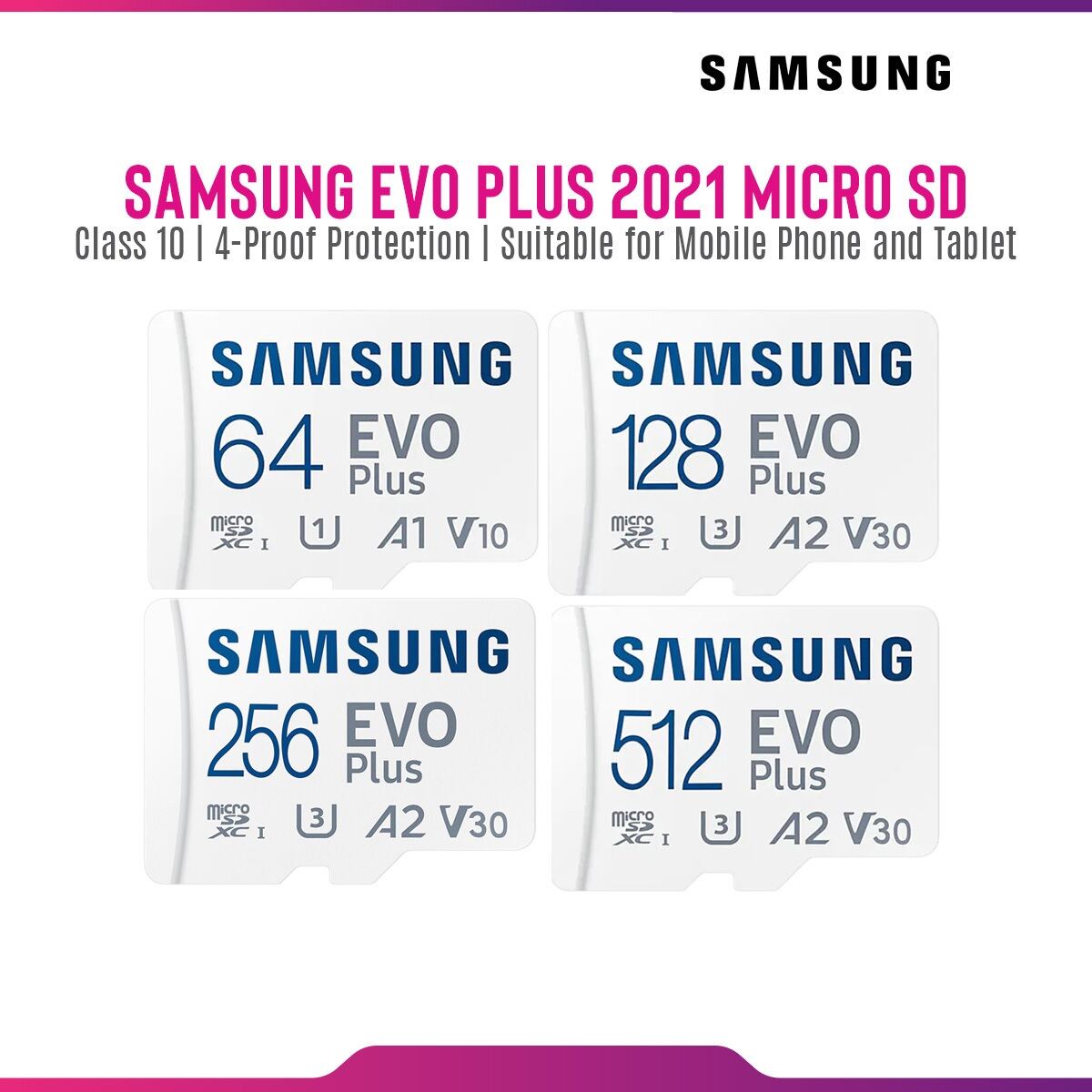 Samsung EVO Plus MicroSDXC Memory Card UHS-I U3 Class 10 High Speed ​​for Smartphone Tablet Camera ราคา 455 บาท*ส่งฟรี