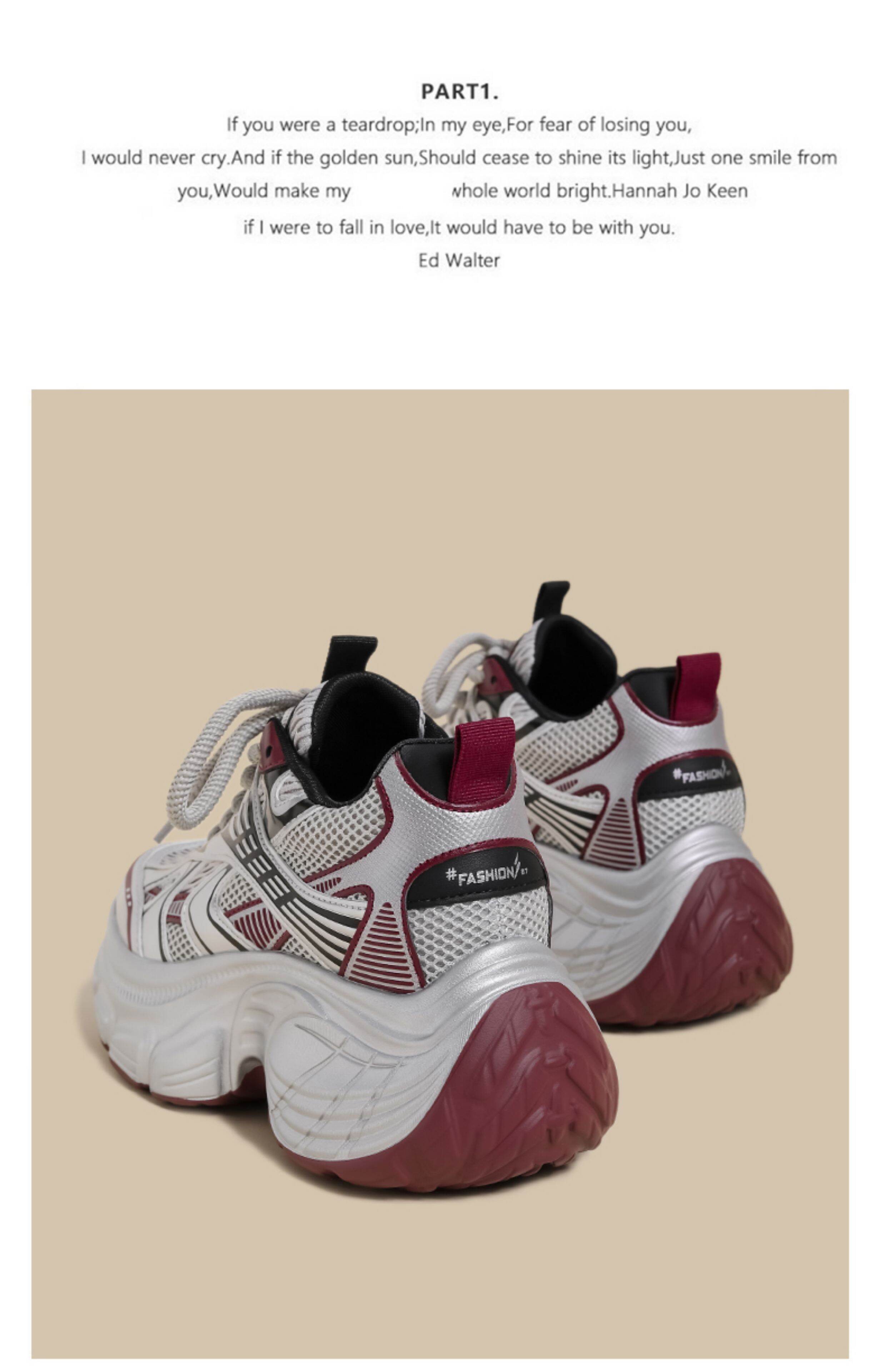 Women's Sport Shoes Casual Thick Bottom Net Surface Heightening Silver Color Spring New Style Fashionable round Head Rubber Outsole · v27